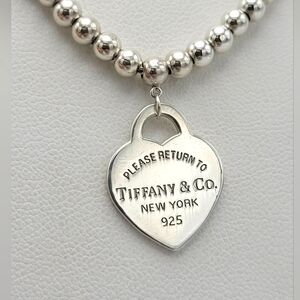 Tiffany & Co. Silver Heart Tag Bead Necklace